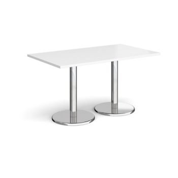 Pisa rectangular dining table with round chrome bases 1400mm x 800mm white - PDR1400-WH