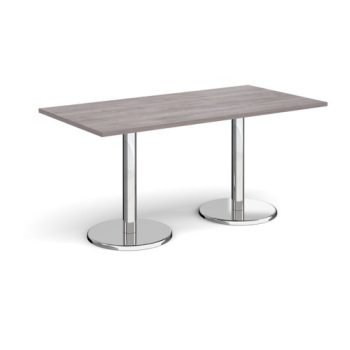 Pisa rectangular dining table with round chrome bases 1600mm x 800mm grey oak - PDR1600-GO