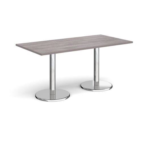 Pisa rectangular dining table with round chrome bases 1600mm x 800mm grey oak - PDR1600-GO
