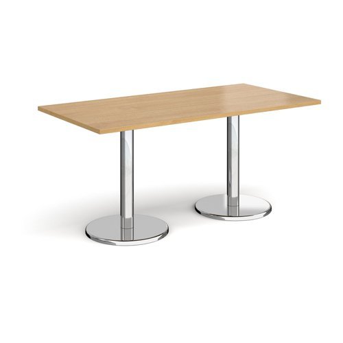 Pisa rectangular dining table with round chrome bases 1600mm x 800mm oak - PDR1600-O