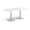 Pisa rectangular dining table with round chrome bases 1600mm x 800mm white - PDR1600-WH