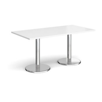 Pisa rectangular dining table with round chrome bases 1600mm x 800mm white - PDR1600-WH