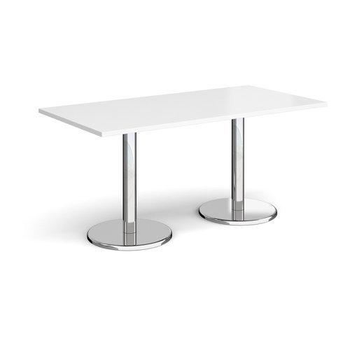 Pisa rectangular dining table with round chrome bases 1600mm x 800mm white - PDR1600-WH