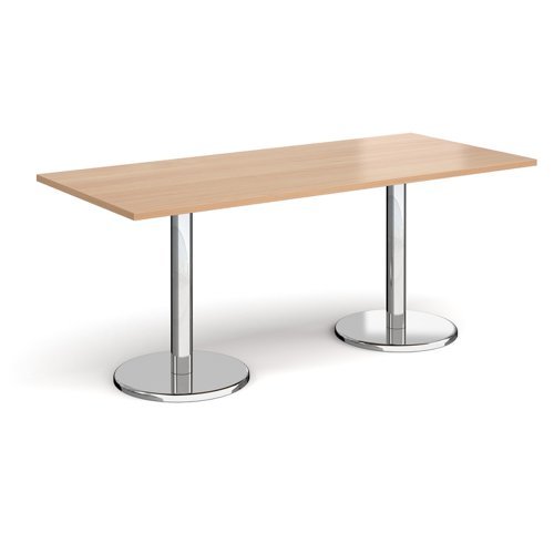 Pisa rectangular dining table with round chrome bases 1800mm x 800mm beech - PDR1800-B