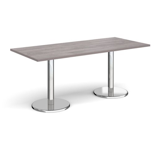 Pisa rectangular dining table with round chrome bases 1800mm x 800mm grey oak - PDR1800-GO