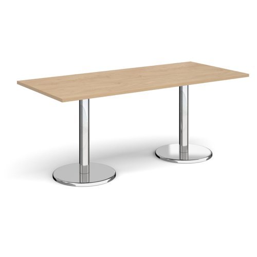 Pisa rectangular dining table with round chrome bases 1800mm x 800mm kendal oak - PDR1800-KO