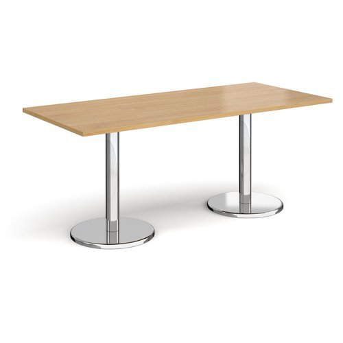 Pisa rectangular dining table with round chrome bases 1800mm x 800mm oak - PDR1800-O