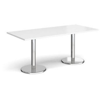 Pisa rectangular dining table with round chrome bases 1800mm x 800mm white - PDR1800-WH