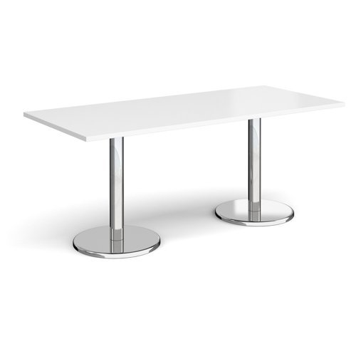 Pisa rectangular dining table with round chrome bases 1800mm x 800mm white - PDR1800-WH