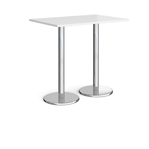 Pisa rectangular poseur table with round chrome bases 1200mm x 800mm white - PPR1200-WH