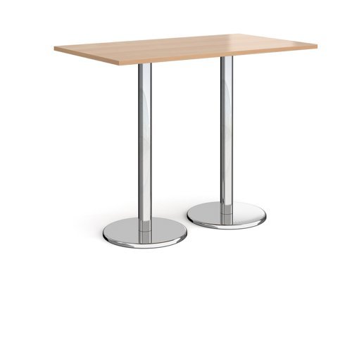Pisa rectangular poseur table with round chrome bases 1400mm x 800mm beech - PPR1400-B
