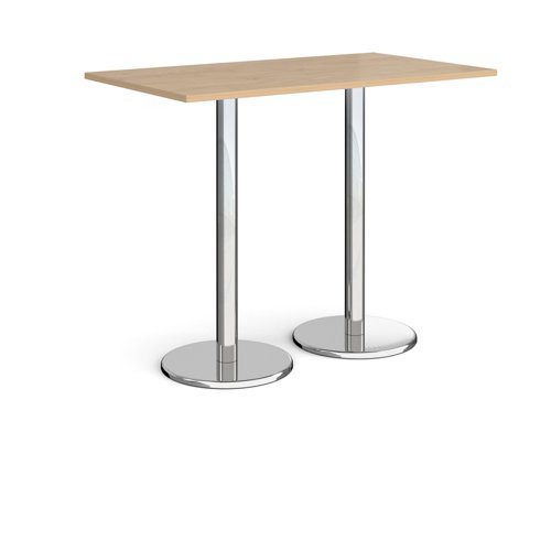 Pisa rectangular poseur table with round chrome bases 1400mm x 800mm kendal oak - PPR1400-KO