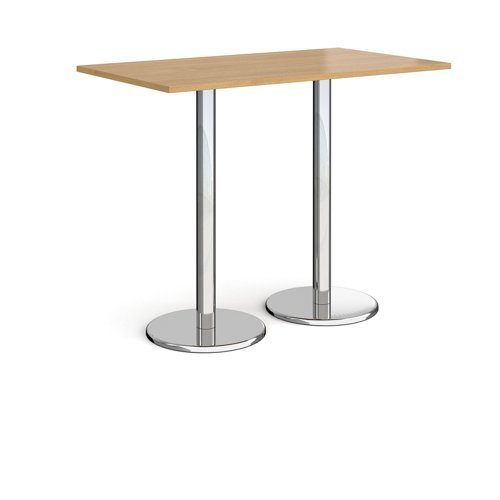 Pisa rectangular poseur table with round chrome bases 1400mm x 800mm oak - PPR1400-O