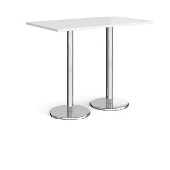 Pisa rectangular poseur table with round chrome bases 1400mm x 800mm white - PPR1400-WH