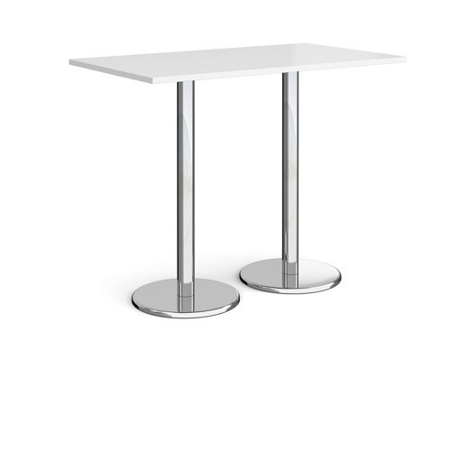 Pisa rectangular poseur table with round chrome bases 1400mm x 800mm white - PPR1400-WH
