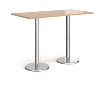 Pisa rectangular poseur table with round chrome bases 1600mm x 800mm beech - PPR1600-B