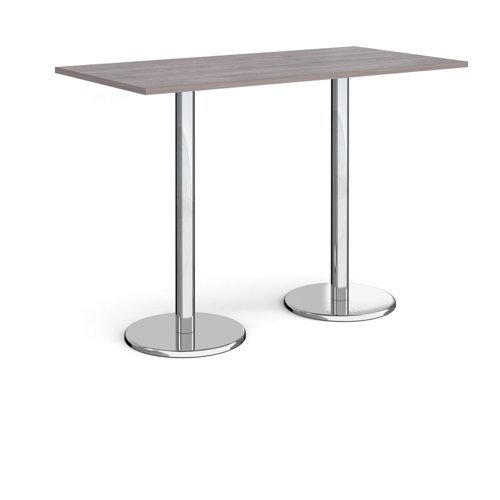 Pisa rectangular poseur table with round chrome bases 1600mm x 800mm grey oak - PPR1600-GO
