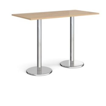 Pisa rectangular poseur table with round chrome bases 1600mm x 800mm kendal oak - PPR1600-KO