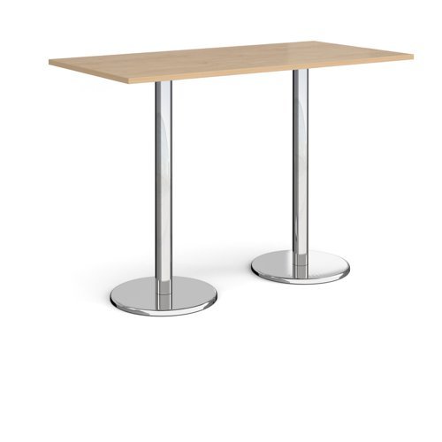 Pisa rectangular poseur table with round chrome bases 1600mm x 800mm kendal oak - PPR1600-KO