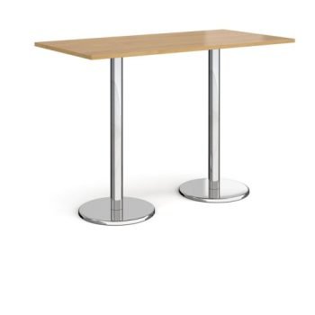 Pisa rectangular poseur table with round chrome bases 1600mm x 800mm oak - PPR1600-O