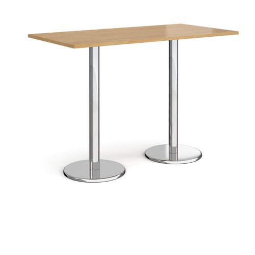Pisa rectangular poseur table with round chrome bases 1600mm x 800mm oak - PPR1600-O