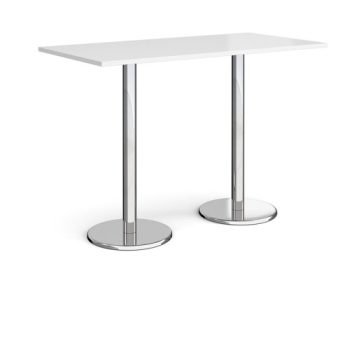 Pisa rectangular poseur table with round chrome bases 1600mm x 800mm white - PPR1600-WH