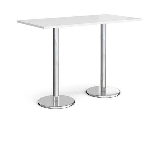 Pisa rectangular poseur table with round chrome bases 1600mm x 800mm white - PPR1600-WH