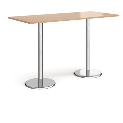 Pisa rectangular poseur table with round chrome bases 1800mm x 800mm beech - PPR1800-B