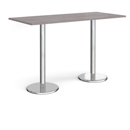 Pisa rectangular poseur table with round chrome bases 1800mm x 800mm grey oak - PPR1800-GO