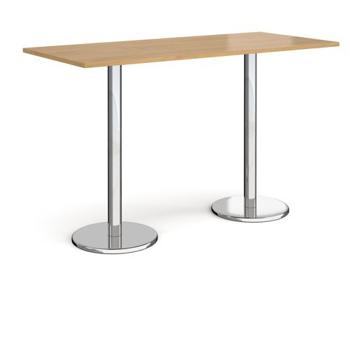 Pisa rectangular poseur table with round chrome bases 1800mm x 800mm oak - PPR1800-O