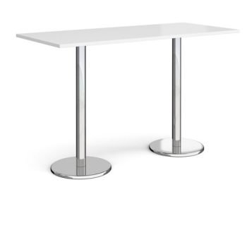 Pisa rectangular poseur table with round chrome bases 1800mm x 800mm white - PPR1800-WH