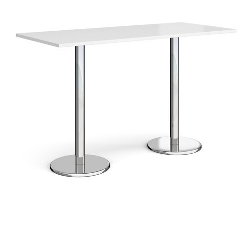 Pisa rectangular poseur table with round chrome bases 1800mm x 800mm white - PPR1800-WH
