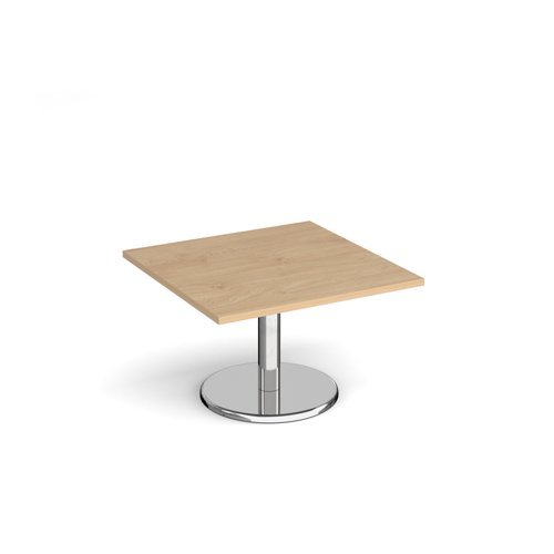 Pisa square coffee table with round chrome base 800mm kendal oak - PCS800-KO