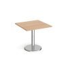 Pisa square dining table with round chrome base 800mm beech - PDS800-B