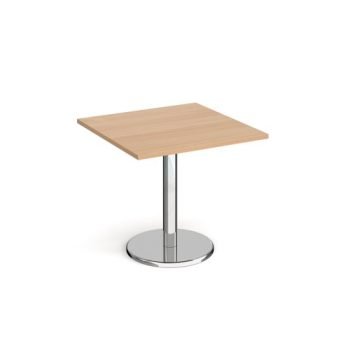 Pisa square dining table with round chrome base 800mm beech - PDS800-B