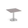 Pisa square dining table with round chrome base 800mm grey oak - PDS800-GO