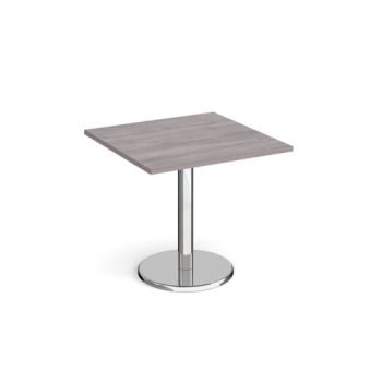 Pisa square dining table with round chrome base 800mm grey oak - PDS800-GO