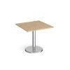Pisa square dining table with round chrome base 800mm kendal oak - PDS800-KO