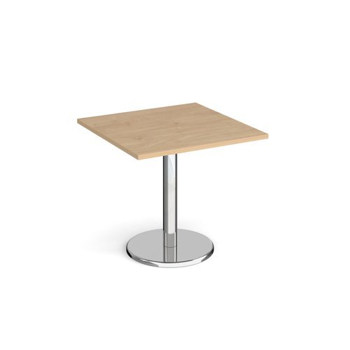 Pisa square dining table with round chrome base 800mm kendal oak - PDS800-KO