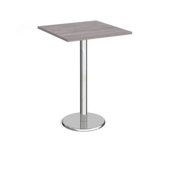 Pisa square poseur table with round chrome base 800mm grey oak - PPS800-GO