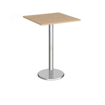 Pisa square poseur table with round chrome base 800mm kendal oak - PPS800-KO