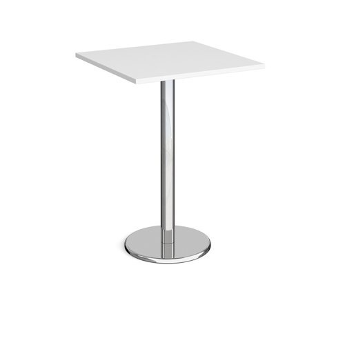 Pisa square poseur table with round chrome base 800mm white - PPS800-WH