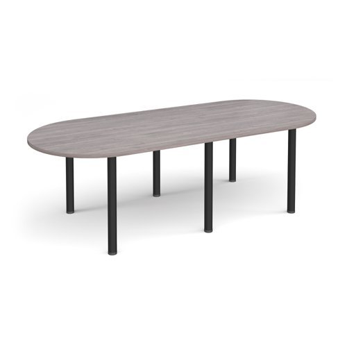 Radial end meeting table 2400mm x 1000mm with 6 black radial legs grey oak - DRL2400-K-GO