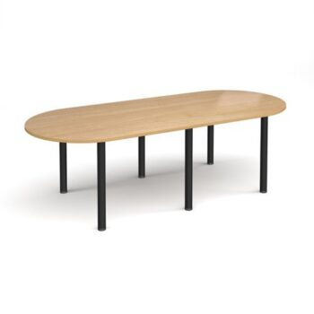 Radial end meeting table 2400mm x 1000mm with 6 black radial legs oak - DRL2400-K-O