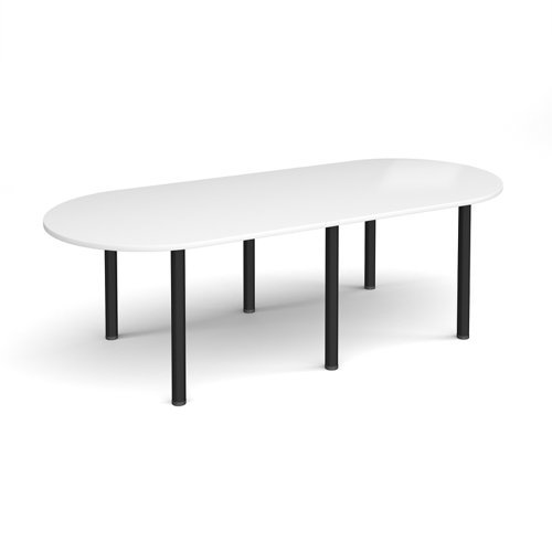 Radial end meeting table 2400mm x 1000mm with 6 black radial legs white - DRL2400-K-WH