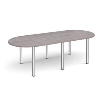 Radial end meeting table 2400mm x 1000mm with 6 chrome radial legs grey oak - DRL2400-C-GO