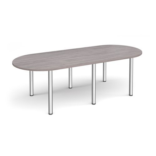 Radial end meeting table 2400mm x 1000mm with 6 chrome radial legs grey oak - DRL2400-C-GO