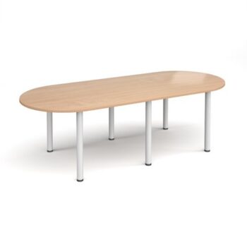 Radial end meeting table 2400mm x 1000mm with 6 white radial legs beech - DRL2400-WH-B