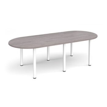 Radial end meeting table 2400mm x 1000mm with 6 white radial legs grey oak - DRL2400-WH-GO