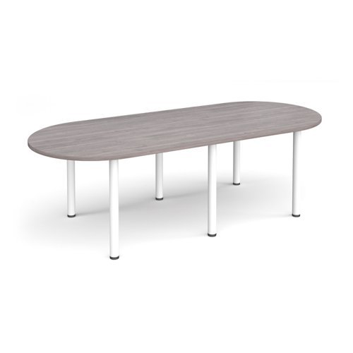 Radial end meeting table 2400mm x 1000mm with 6 white radial legs grey oak - DRL2400-WH-GO